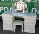 White Painted Solid Pine Eight Drawer Dressing Table / Desk