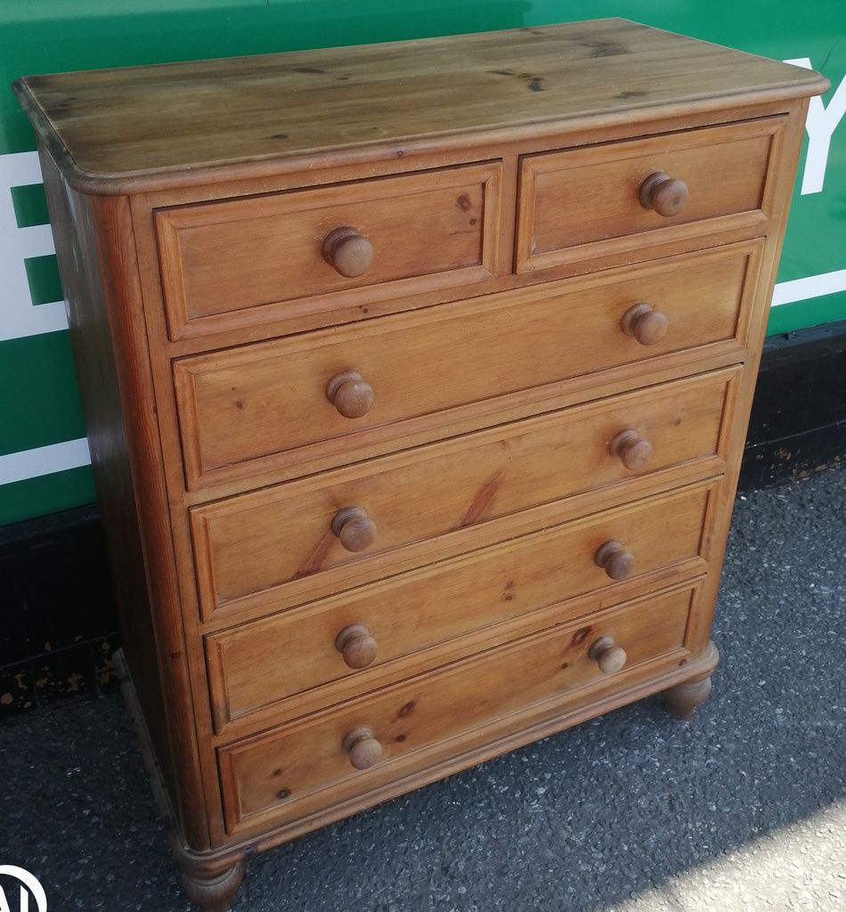 Solid pine six drawer chest