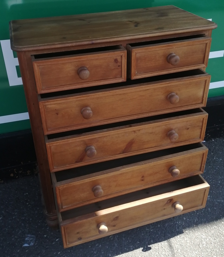 Solid pine six drawer chest
