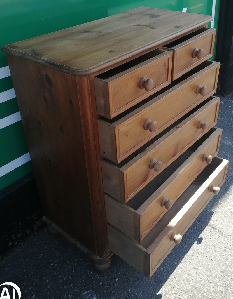 Solid pine six drawer chest