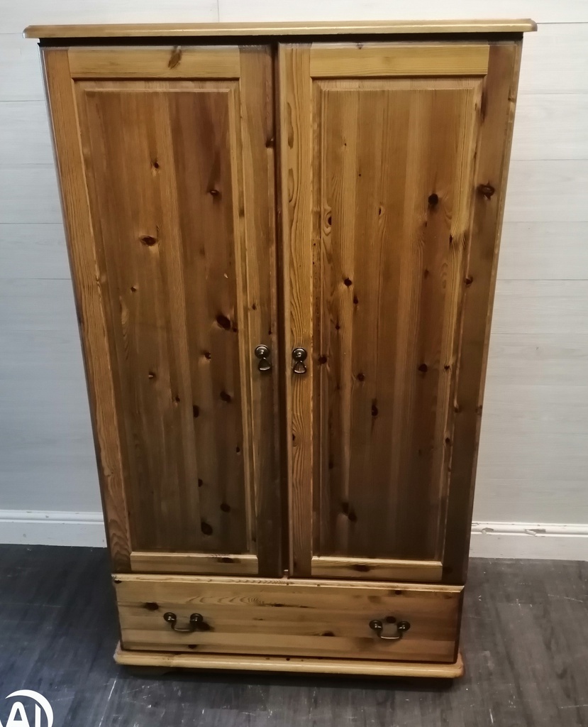 Low Pine Double Wardrobe With Drawer