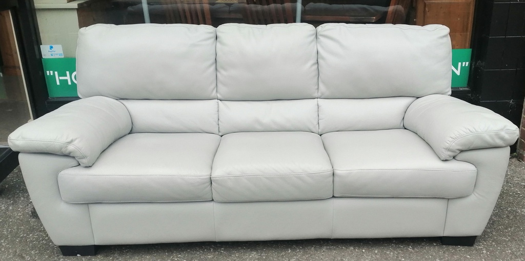 Lovely grey leather three seater sofa