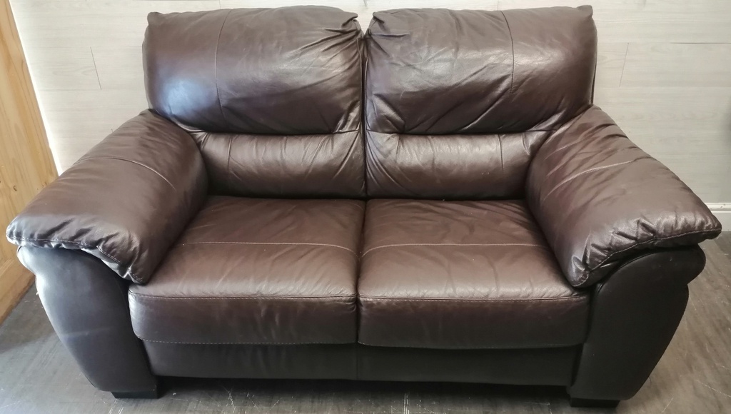TWO SEATER BROWN LEATHER SOFA