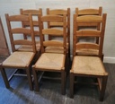 Six X SOLID OAK LADDER BACK DINING CHAIRS.