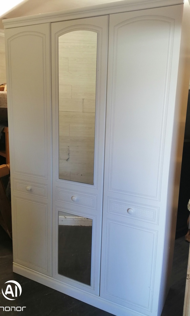 Triple White Wardrobe With Mirror