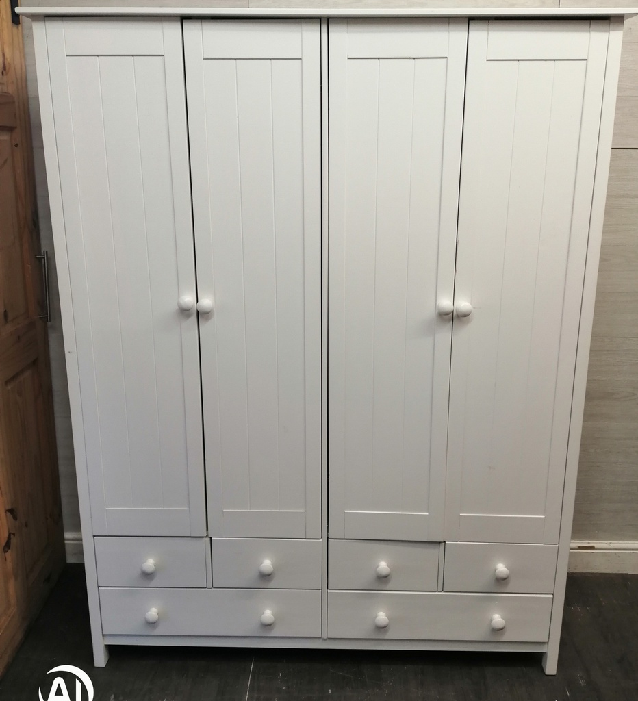 White Triple Wardrobe with Drawers