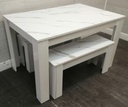 Lovely Marble Effect Dining Table &amp; Two Benches