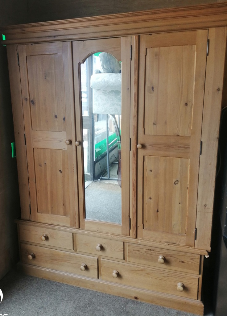 Large solid pine wardrobe with mirror and drawers