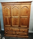 Quality triple size solid pine wardrobe with bank of drawers