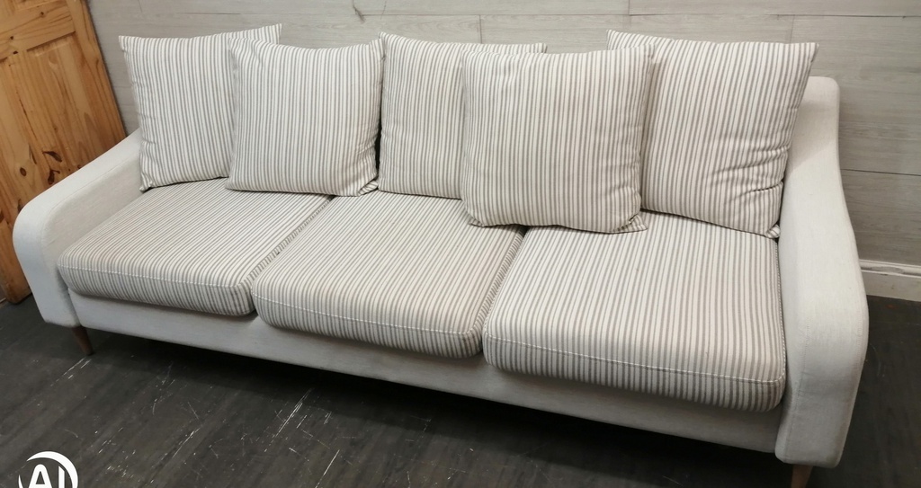 Beige &amp; Brown Toned Three Seater Pillow Back Sofa