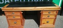 Rustic solid pine leather top pedestal desk