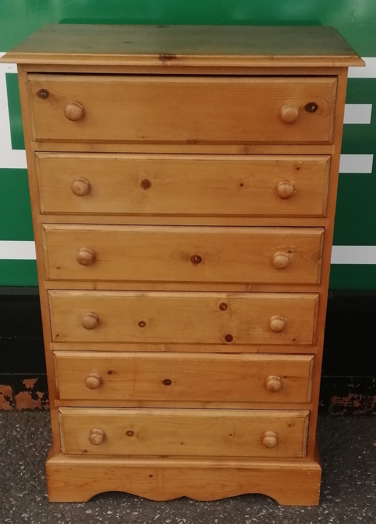 Quality Neat Solid Pine Tall 6 Drawer Chest
