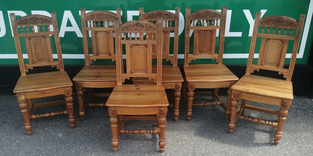 SET OF 6 RUSTIC PINE DINING CHAIRS