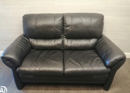[HF17359] QUALITY BLACK LEATHER TWO SEATER SOFA
