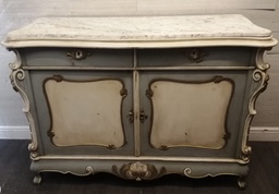 [HF17821] French Style Antique Marble Top Painted Sideboard