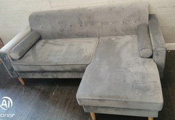 [HF18150] L SHAPE GREY SOFA WITH FOOTSTOOL/COFFEE TABLE