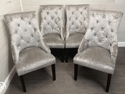 [HF18682] 4 x Grey Crush Velvet Knocker Back Dining Chairs