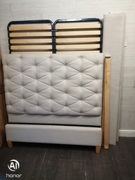 [HF18757] LOVELY 4ft 6" BEIGE TONED BUTTON BACK BED FRAME