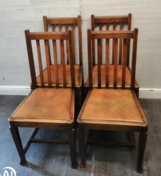 [HF18766] SET OF 4 OAK CHAIRS WITH LEATHER SEATS