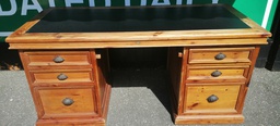 [HF19056] Rustic solid pine leather top pedestal desk