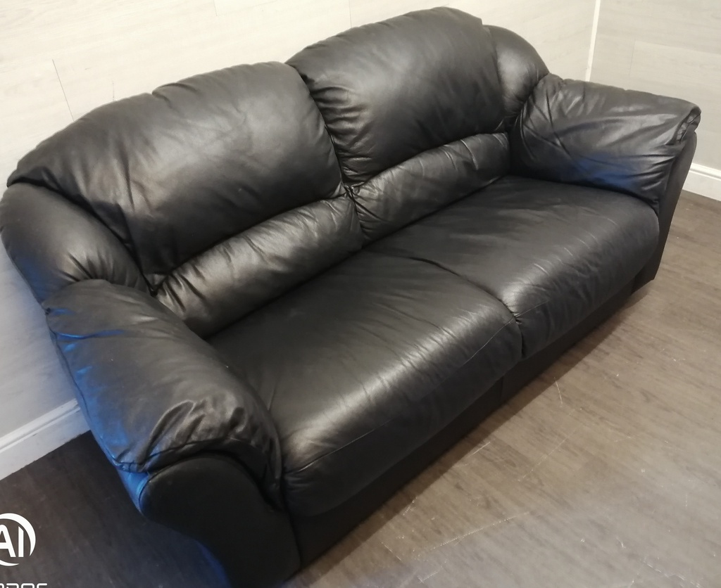 black leather two seater sofa