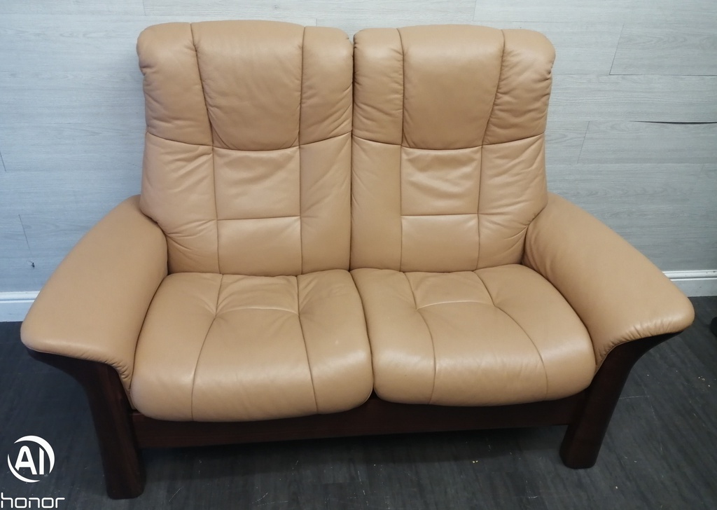 STRESSLESS DARK CREAM LEATHER TWO SEATER RECLINER SOFA