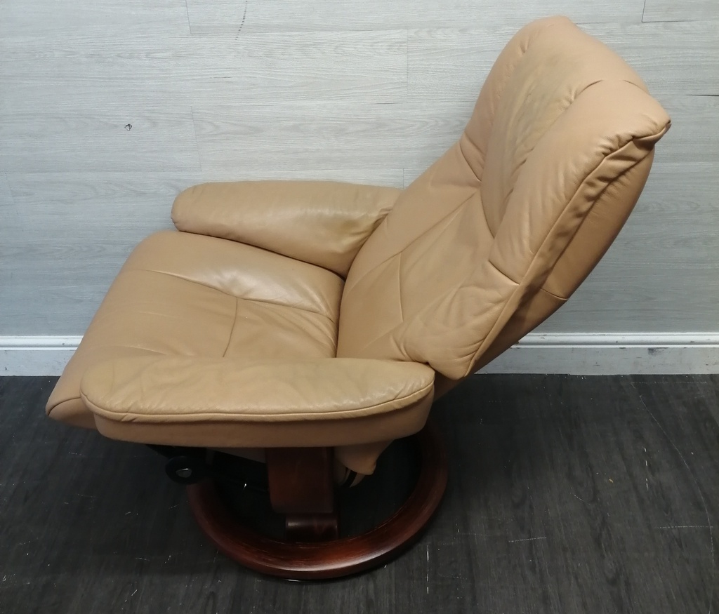 STRESSLESS DARK CREAM LEATHER RECLINER ARMCHAIR