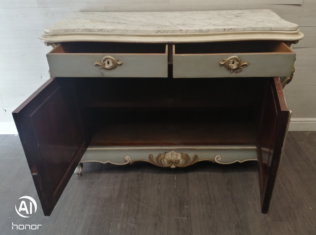 French Style Antique Marble Top Painted Sideboard