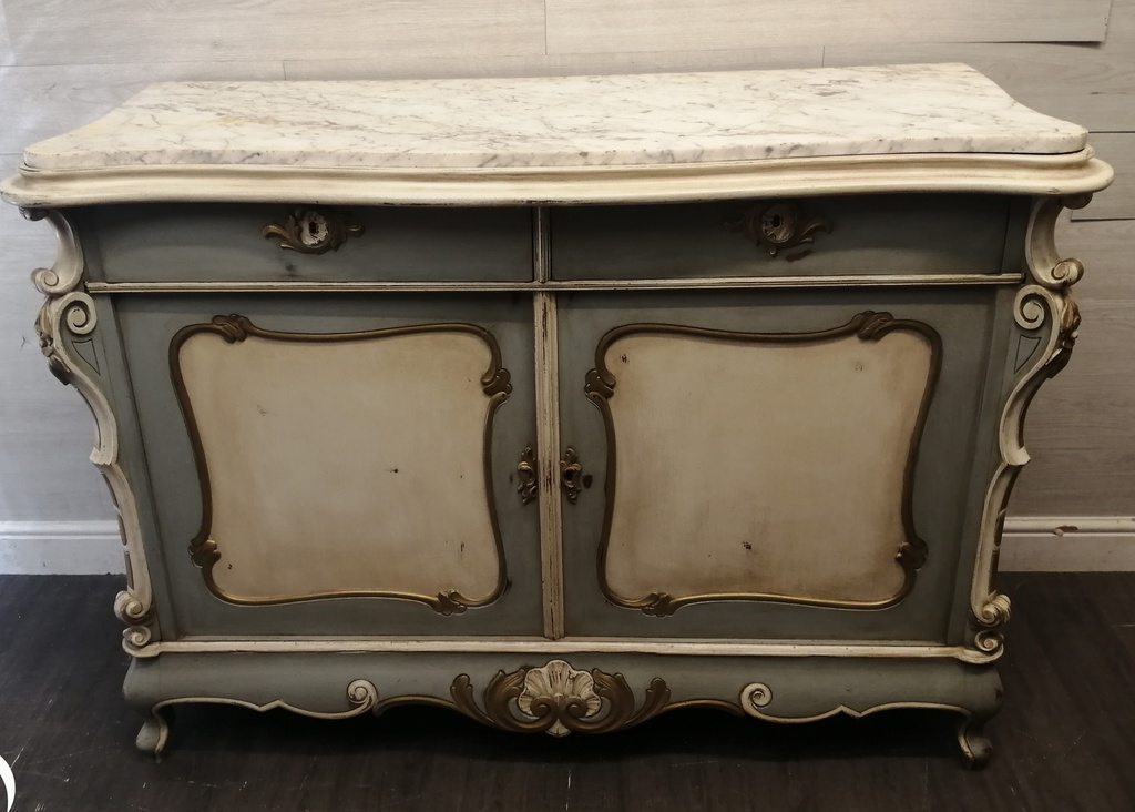 French Style Antique Marble Top Painted Sideboard