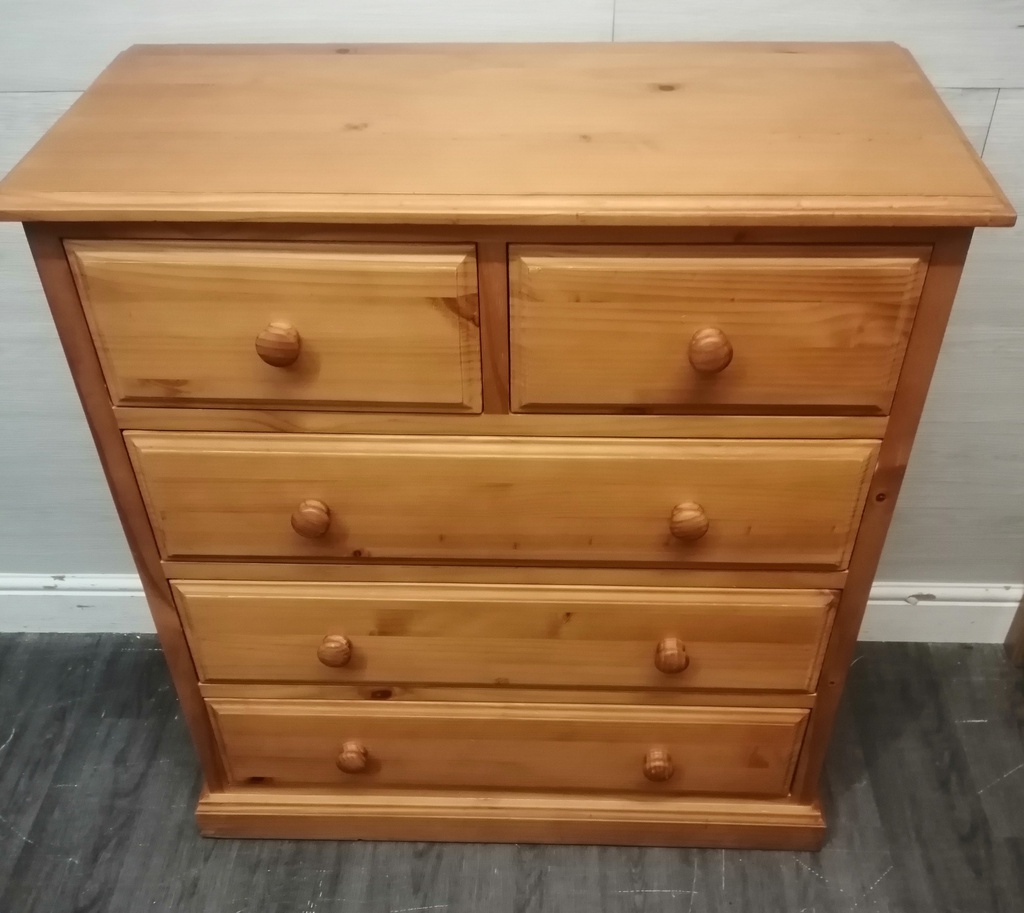 Solid pine five drawer chest