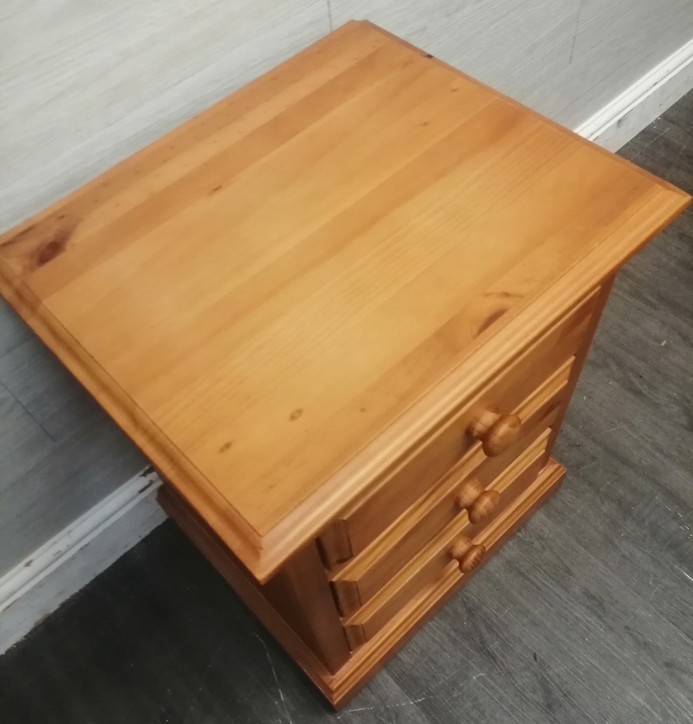 Quality solid pine three drawer bedside chest