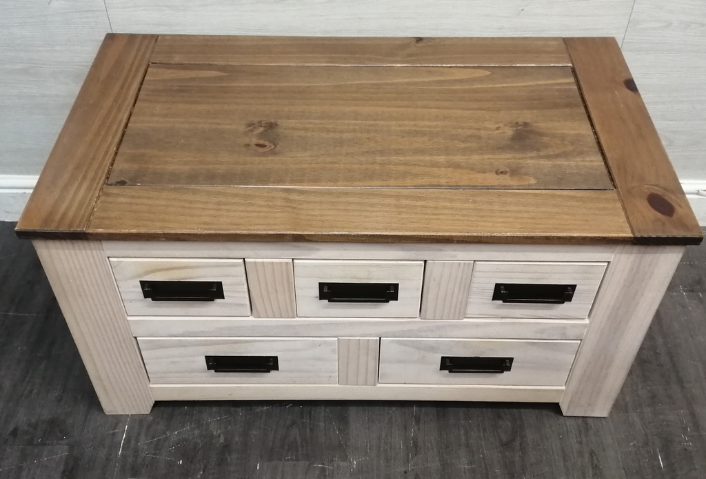WHITE WASH FOUR DRAWER COFFEE TABLE