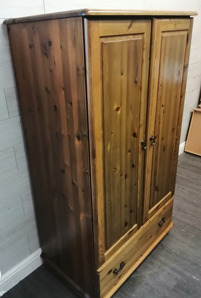 Low Pine Double Wardrobe With Drawer