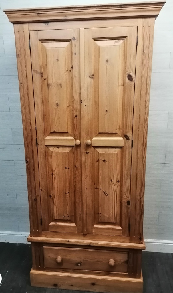 Solid double pine wardrobe with drawer