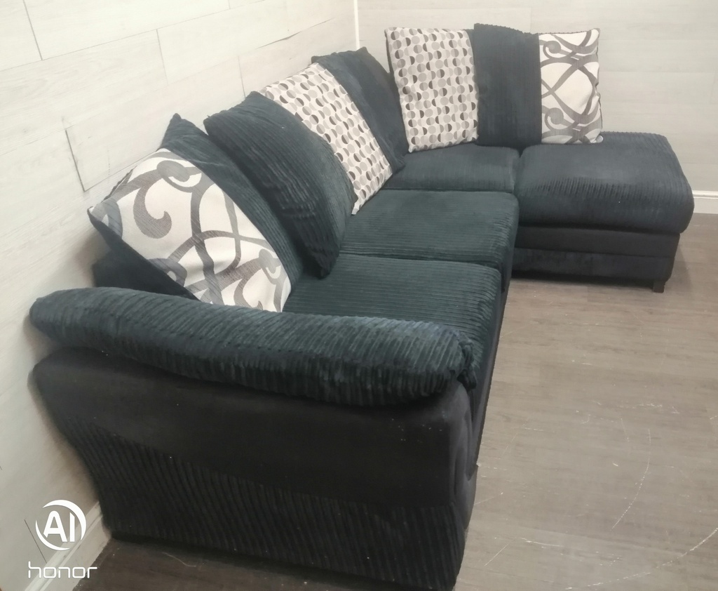 Black Toned Pillow Back Corner Sofa