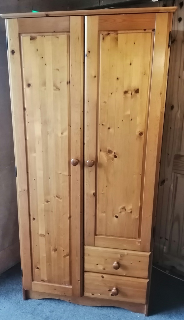 Double pine wardrobe with drawers