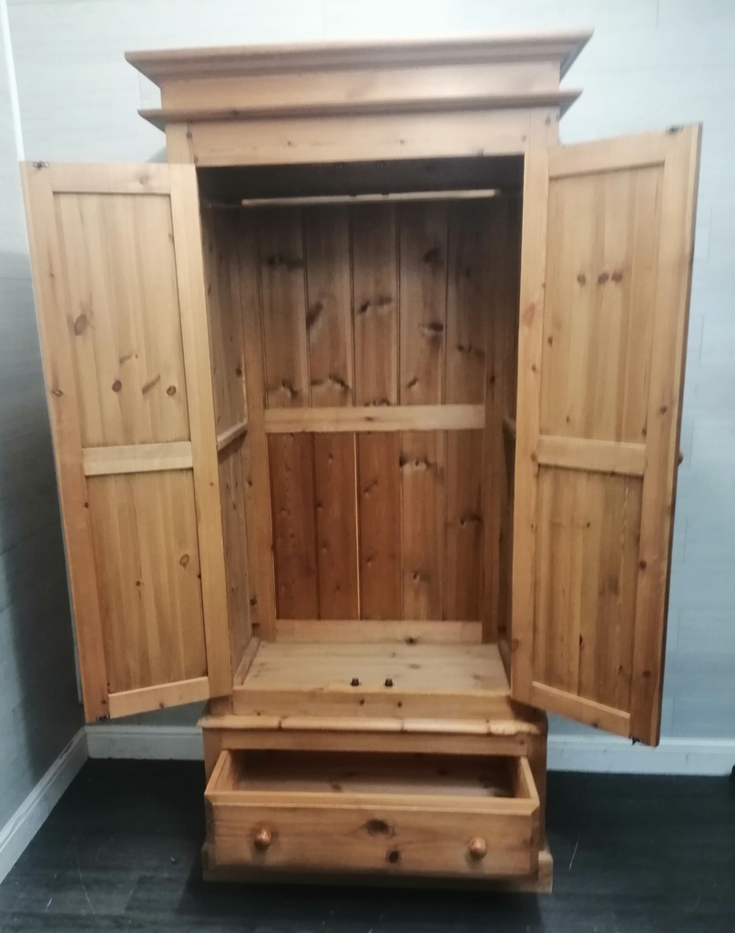 Solid double pine wardrobe with drawer