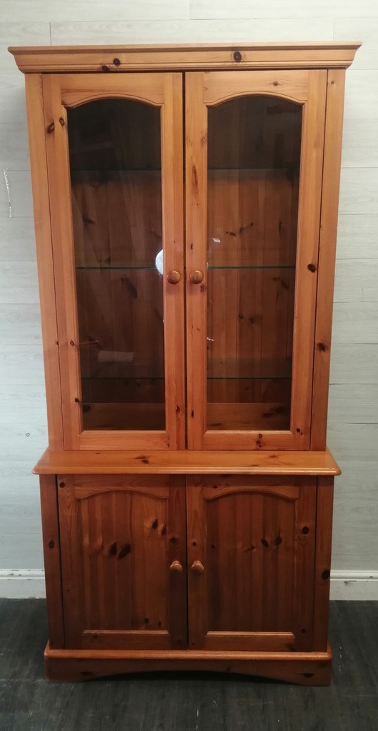 Glazed two door  pine dresser / cupboard