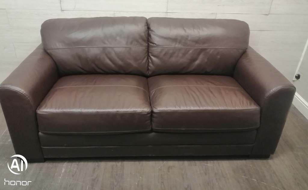 LARGE TWO SEATER BROWN LEATHER SOFA