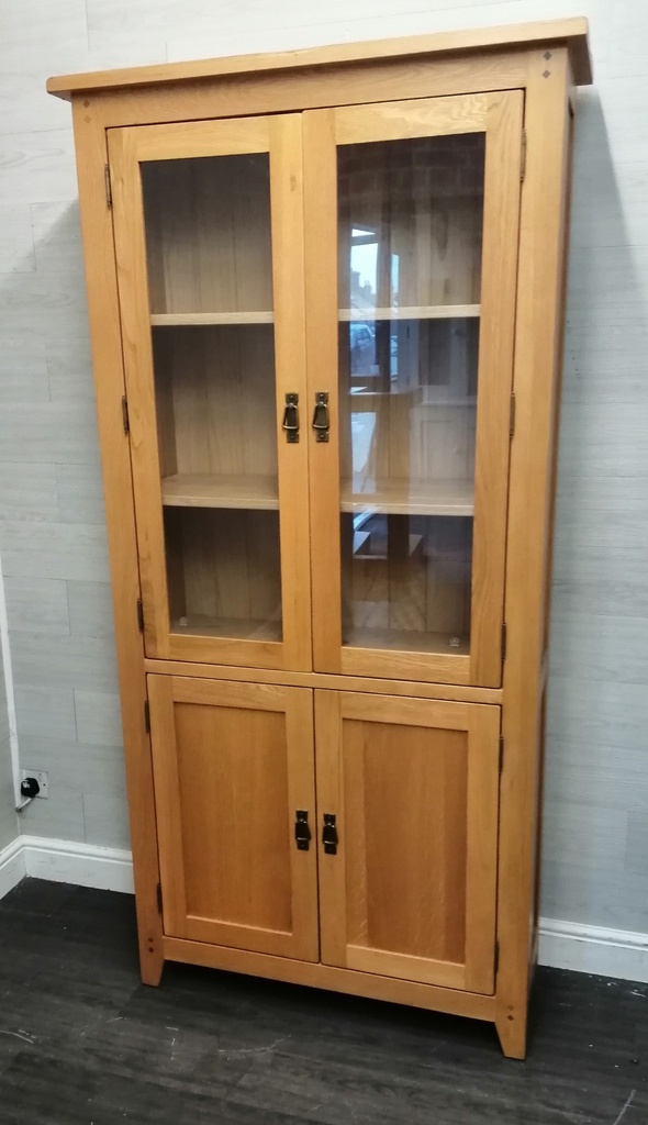 OAK GLAZED FRONTED DISPLAY UNIT WITH CUPBOARD