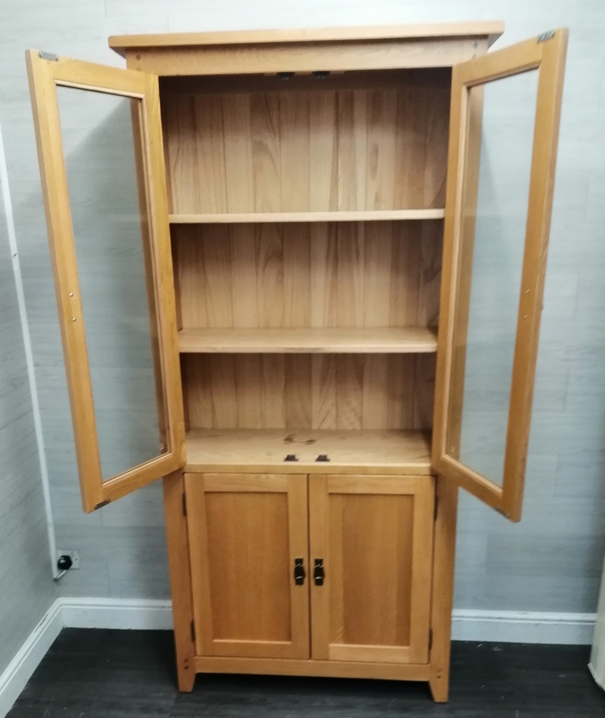 OAK GLAZED FRONTED DISPLAY UNIT WITH CUPBOARD