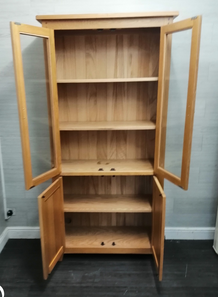 OAK GLAZED FRONTED DISPLAY UNIT WITH CUPBOARD