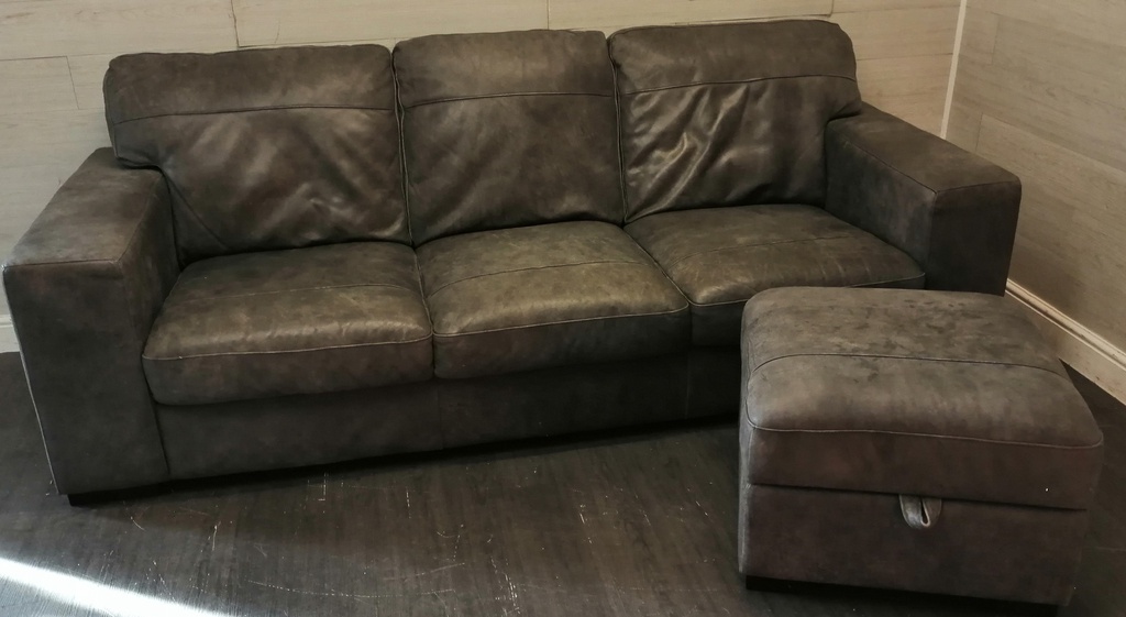 DFS Julius 4 Seater Grey Leather Sofa