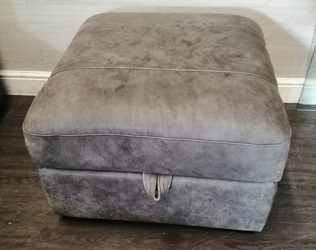 DFS JULIUS DISTRESSED GREY LEATHER STORAGE FOOTSTOOL