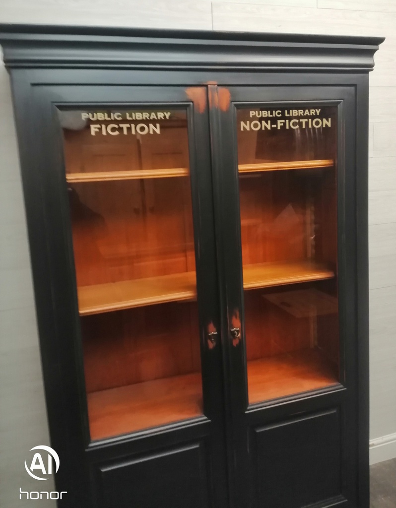 LOVELY PAINTED GLASS DISPLAY BOOKCASE / CABNIT