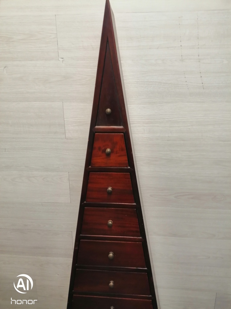 DARK WOOD PYRAMID CHEST OF 9 DRAWERS