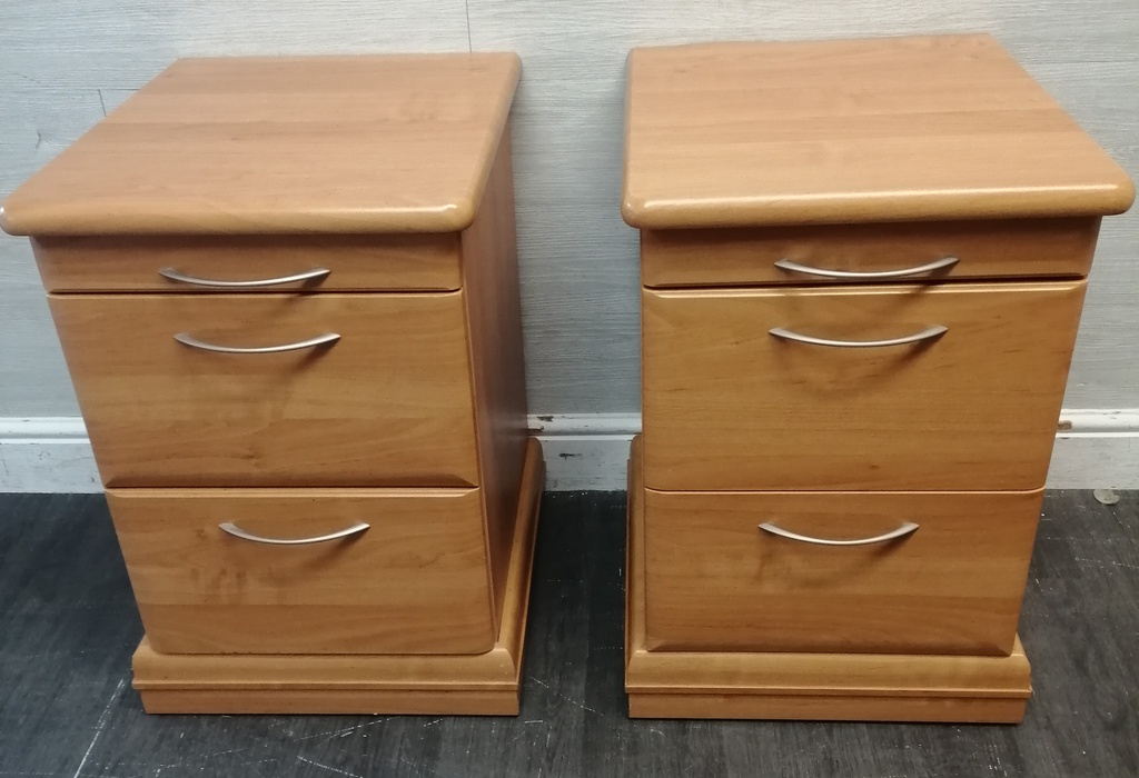 Pair of bedside chests with tea tray
