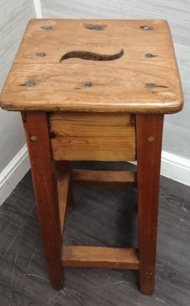 LOVELY OLD PINE SCHOOL LAB STOOL