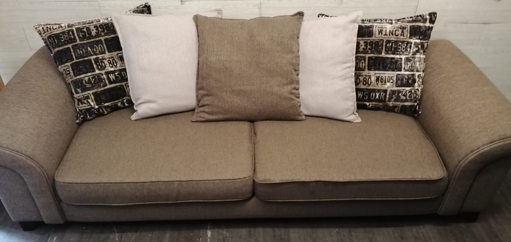 Brown Toned Large Three Seater Pillow Back Sofa