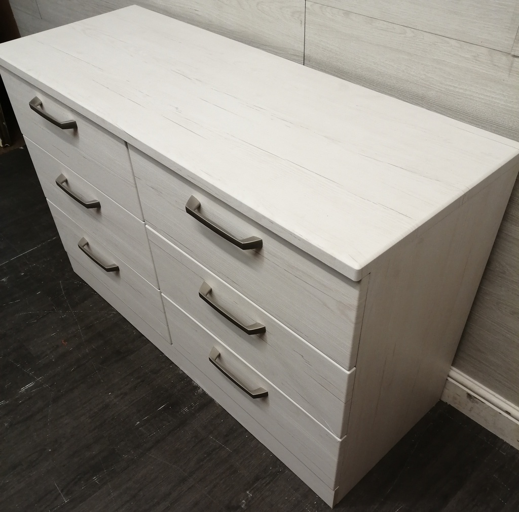 WHITE/GREY SIX DRAWER MERCHANT STYLE CHEST